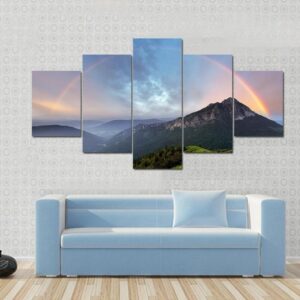 Rainbow Over Mountain Peak 1 - Nature 5 Panel Canvas Art Wall Decor
