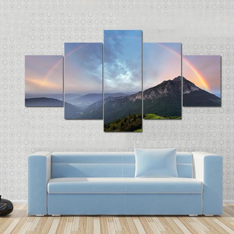 Rainbow Over Mountain Peak 1 - Nature 5 Panel Canvas Art Wall Decor Rainbow Over Mountain Peak 1 - Nature 5 Panel Canvas Art Wall Decor