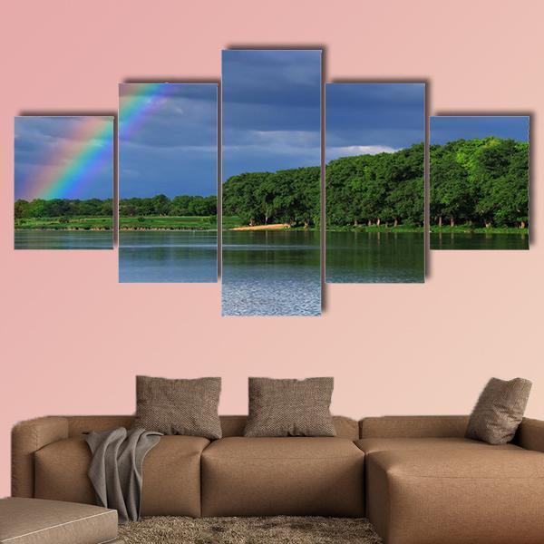 Rainbow Over The Lake Close Up - Nature 5 Panel Canvas Art Wall Decor Rainbow Over The Lake Close Up - Nature 5 Panel Canvas Art Wall Decor