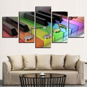 Rainbow Piano Keyboard - Music 5 Panel Canvas Art Wall Decor