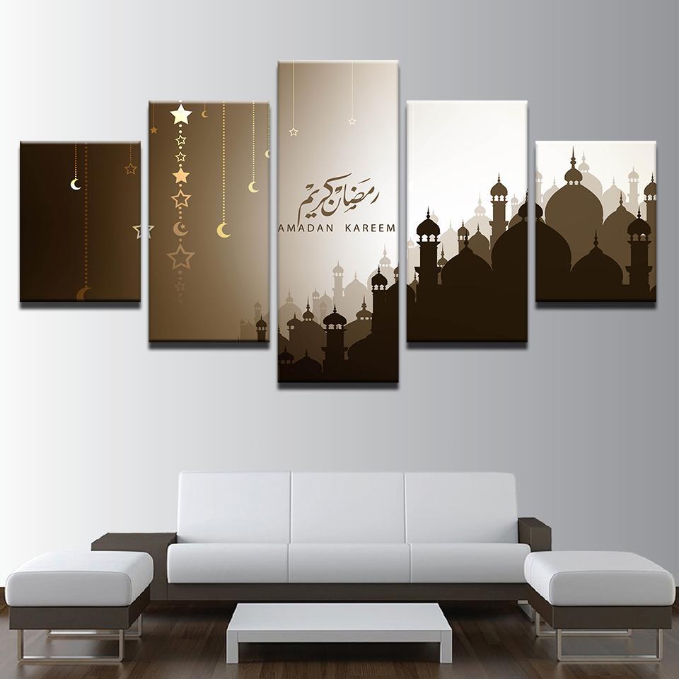 Ramadan Kareem Moon Stars Arabic - Abstract 5 Panel Canvas Art Wall Decor Ramadan Kareem Moon Stars Arabic - Abstract 5 Panel Canvas Art Wall Decor