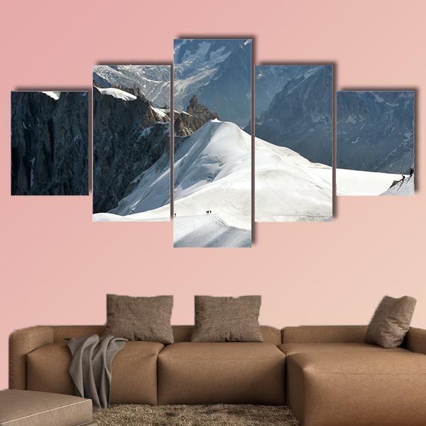 Range Of High Alps And Mountaineers - Nature 5 Panel Canvas Art Wall Decor Range Of High Alps And Mountaineers - Nature 5 Panel Canvas Art Wall Decor