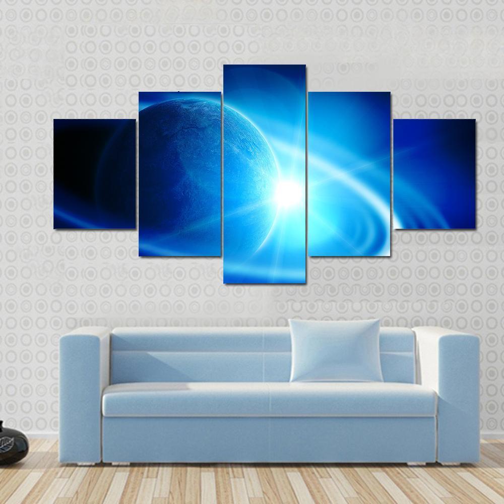 Realistic Saturn In Open Space - Space 5 Panel Canvas Art Wall Decor Realistic Saturn In Open Space - Space 5 Panel Canvas Art Wall Decor