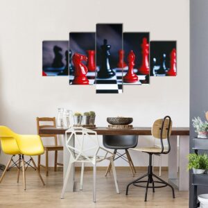 Red And Black Chess - Gaming 5 Panel Canvas Art Wall Decor