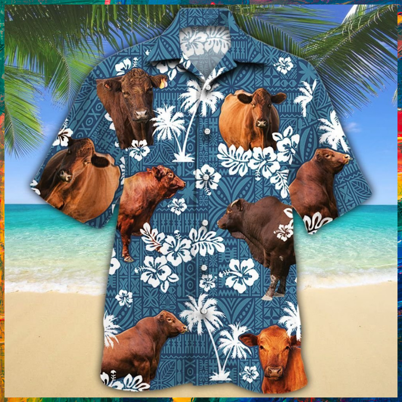 Red Angus Cattle Blue Tribal Hawaiian Shirt Red Angus Cattle Blue Tribal Hawaiian Shirt