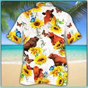 Red Angus Cattle Sunflower Hawaiian Shirt