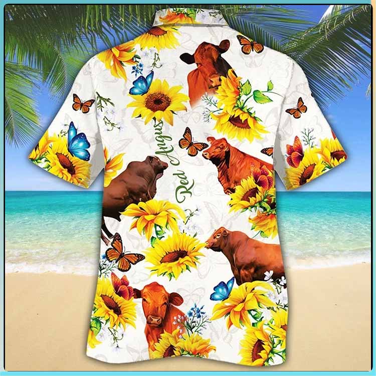 Red Angus Cattle Sunflower Hawaiian Shirt Red Angus Cattle Sunflower Hawaiian Shirt