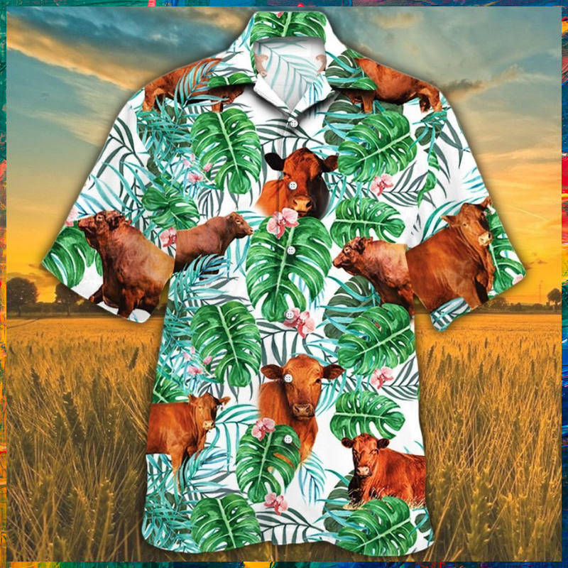 Red Angus Cattle Tropical Plant Hawaiian Shirt Red Angus Cattle Tropical Plant Hawaiian Shirt