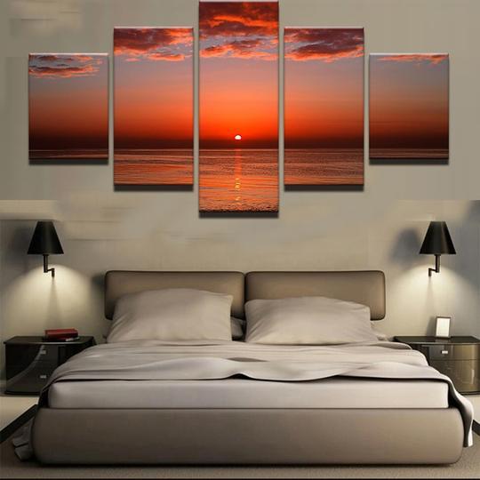 Red Beach Sunset - Space 5 Panel Canvas Art Wall Decor Red Beach Sunset - Space 5 Panel Canvas Art Wall Decor