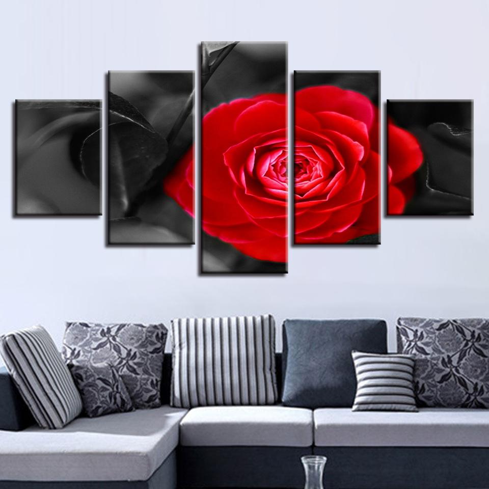 Red Beautiful Flower - Nature 5 Panel Canvas Art Wall Decor Red Beautiful Flower - Nature 5 Panel Canvas Art Wall Decor