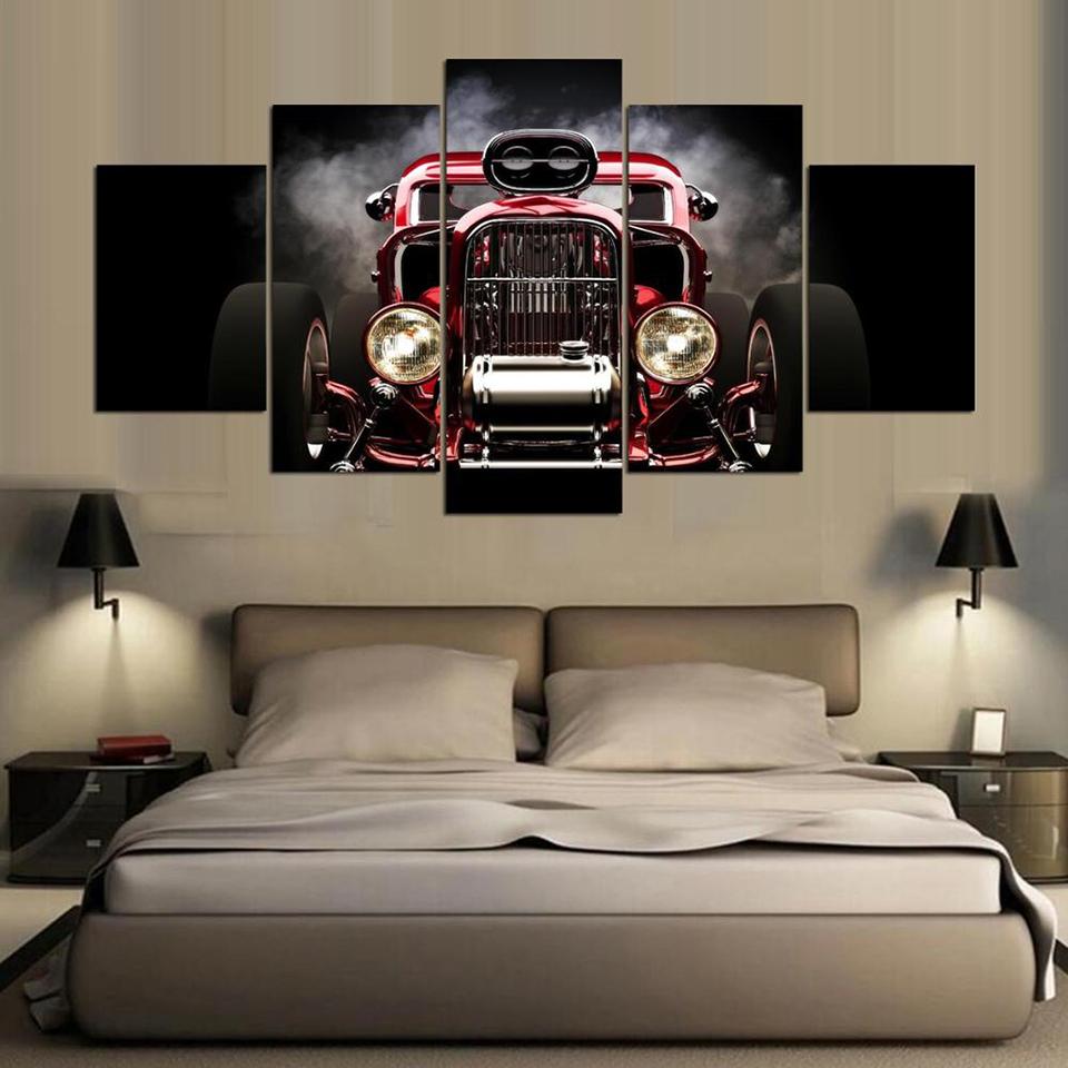 Red Car Vintage - Automative 5 Panel Canvas Art Wall Decor Red Car Vintage - Automative 5 Panel Canvas Art Wall Decor