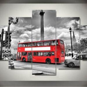 Red Double Decker Bus London England - Automative 5 Panel Canvas Art Wall Decor