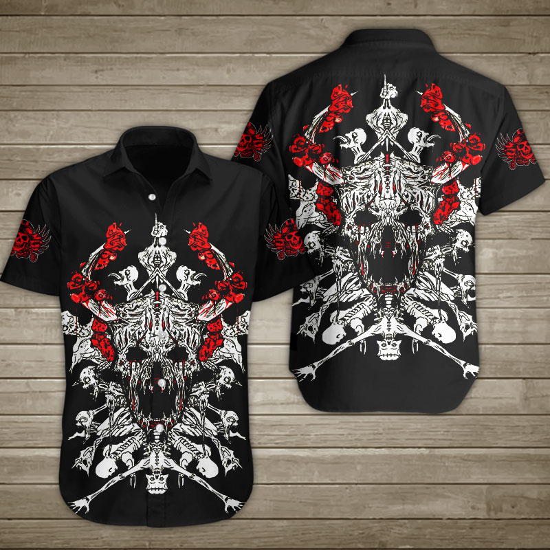 Red Flower Bone Demon Hawaiian Shirt Summer Button Up Red Flower Bone Demon Hawaiian Shirt Summer Button Up