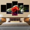 Red Flower Green Leaf Still Life - Nature 5 Panel Canvas Art Wall Decor