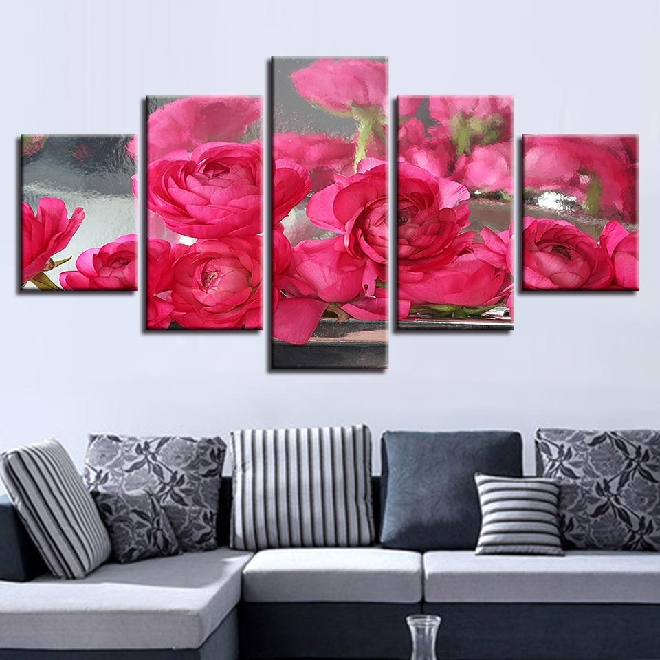 Red Flowers 3 - Nature 5 Panel Canvas Art Wall Decor Red Flowers 3 - Nature 5 Panel Canvas Art Wall Decor