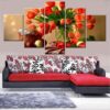 Red Flowers Cake - Nature 5 Panel Canvas Art Wall Decor