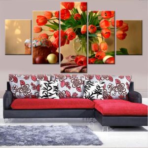 Red Flowers Cake - Nature 5 Panel Canvas Art Wall Decor