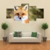 Red Fox Vulpes Sitting Up At Attention - Animal 5 Panel Canvas Art Wall Decor