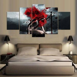 Red Hair Girl - Abstract 5 Panel Canvas Art Wall Decor