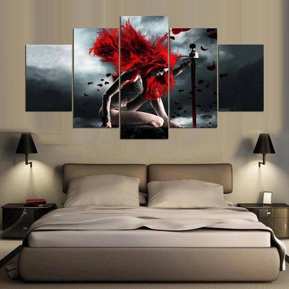 Red Hair Girl - Abstract 5 Panel Canvas Art Wall Decor Red Hair Girl - Abstract 5 Panel Canvas Art Wall Decor