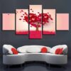 Red Heart Shape Trees - Abstract 5 Panel Canvas Art Wall Decor