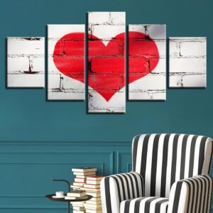 Red Hearts - Abstract 5 Panel Canvas Art Wall Decor