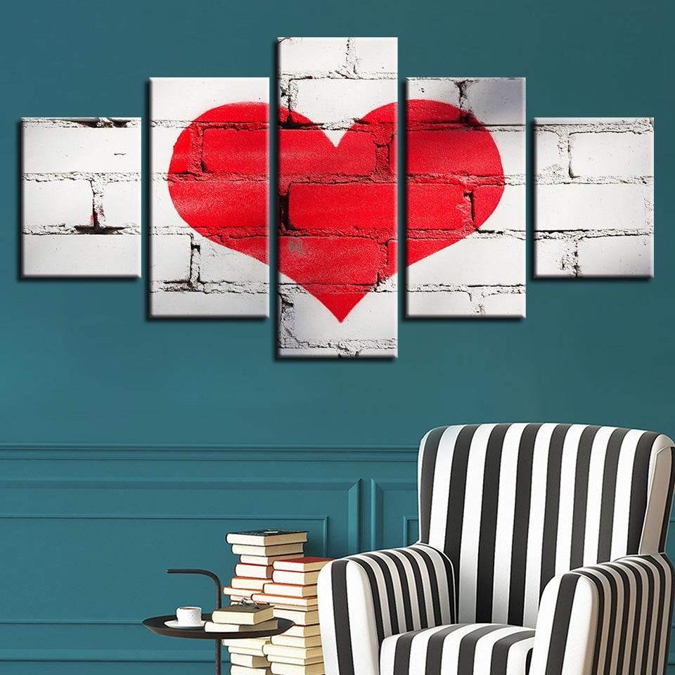 Red Hearts - Abstract 5 Panel Canvas Art Wall Decor Red Hearts - Abstract 5 Panel Canvas Art Wall Decor