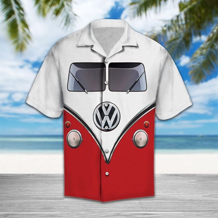 Red Hippie Bus Hawaiian Shirt Summer Button Up Red Hippie Bus Hawaiian Shirt Summer Button Up