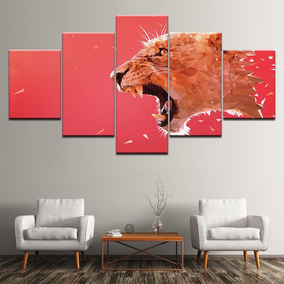 Red Leopard - Abstract Animal 5 Panel Canvas Art Wall Decor Red Leopard - Abstract Animal 5 Panel Canvas Art Wall Decor
