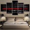 Red Line American Flag - Abstract 5 Panel Canvas Art Wall Decor