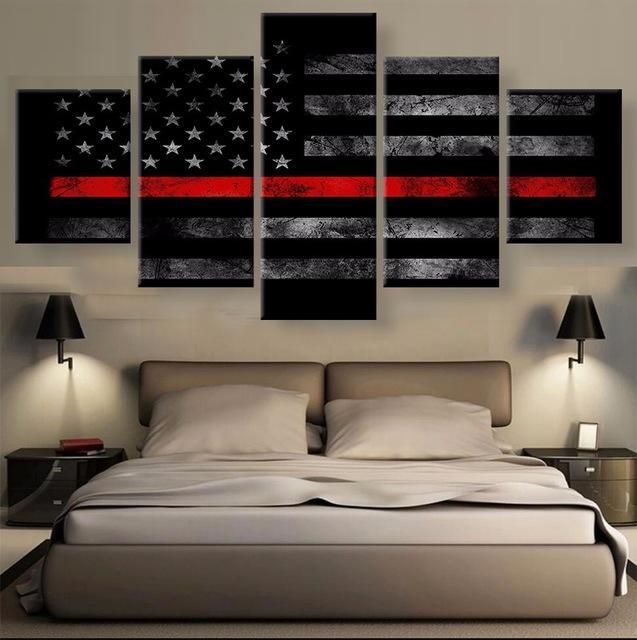Red Line American Flag - Abstract 5 Panel Canvas Art Wall Decor Red Line American Flag - Abstract 5 Panel Canvas Art Wall Decor