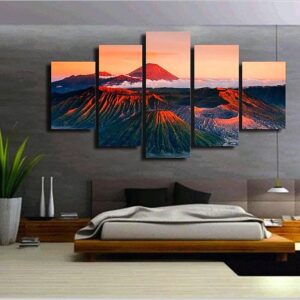 Red Mount Peaks Clouds - Nature 5 Panel Canvas Art Wall Decor