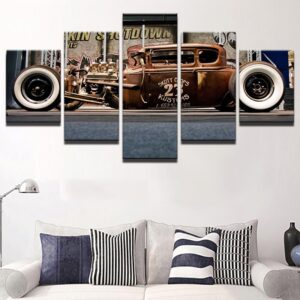 Red Old Vintage Car - Automative 5 Panel Canvas Art Wall Decor