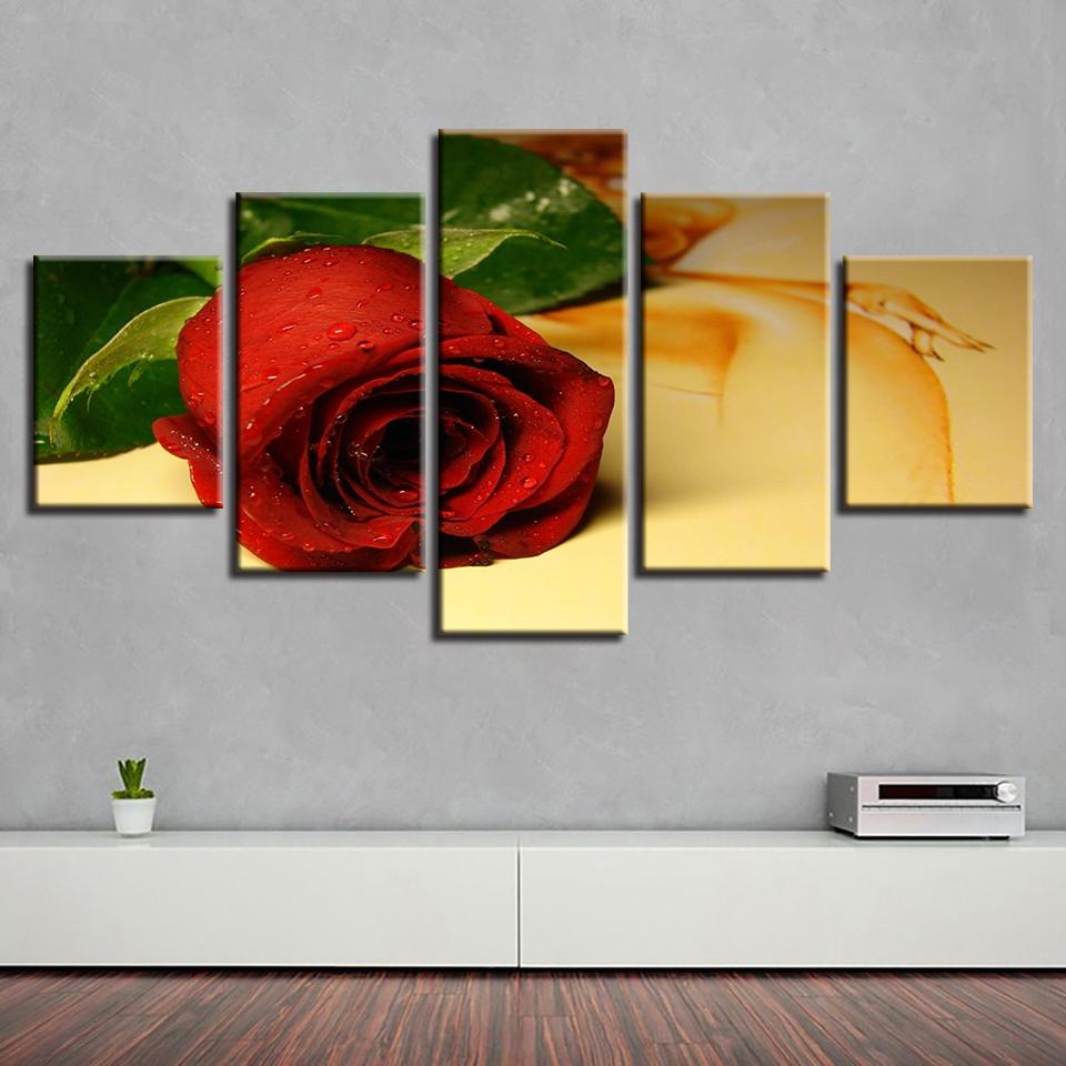 Red Rose Flower 01 - Nature 5 Panel Canvas Art Wall Decor Red Rose Flower 01 - Nature 5 Panel Canvas Art Wall Decor