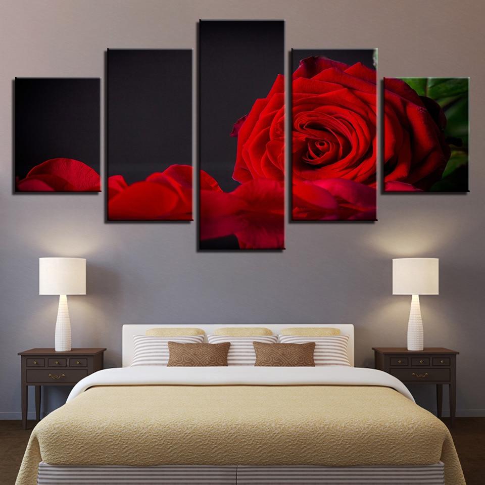 Red Rose Flower 02 - Nature 5 Panel Canvas Art Wall Decor Red Rose Flower 02 - Nature 5 Panel Canvas Art Wall Decor