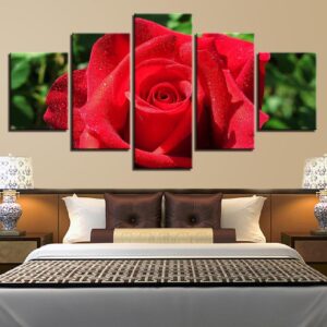 Red Rose Flower 03 - Nature 5 Panel Canvas Art Wall Decor