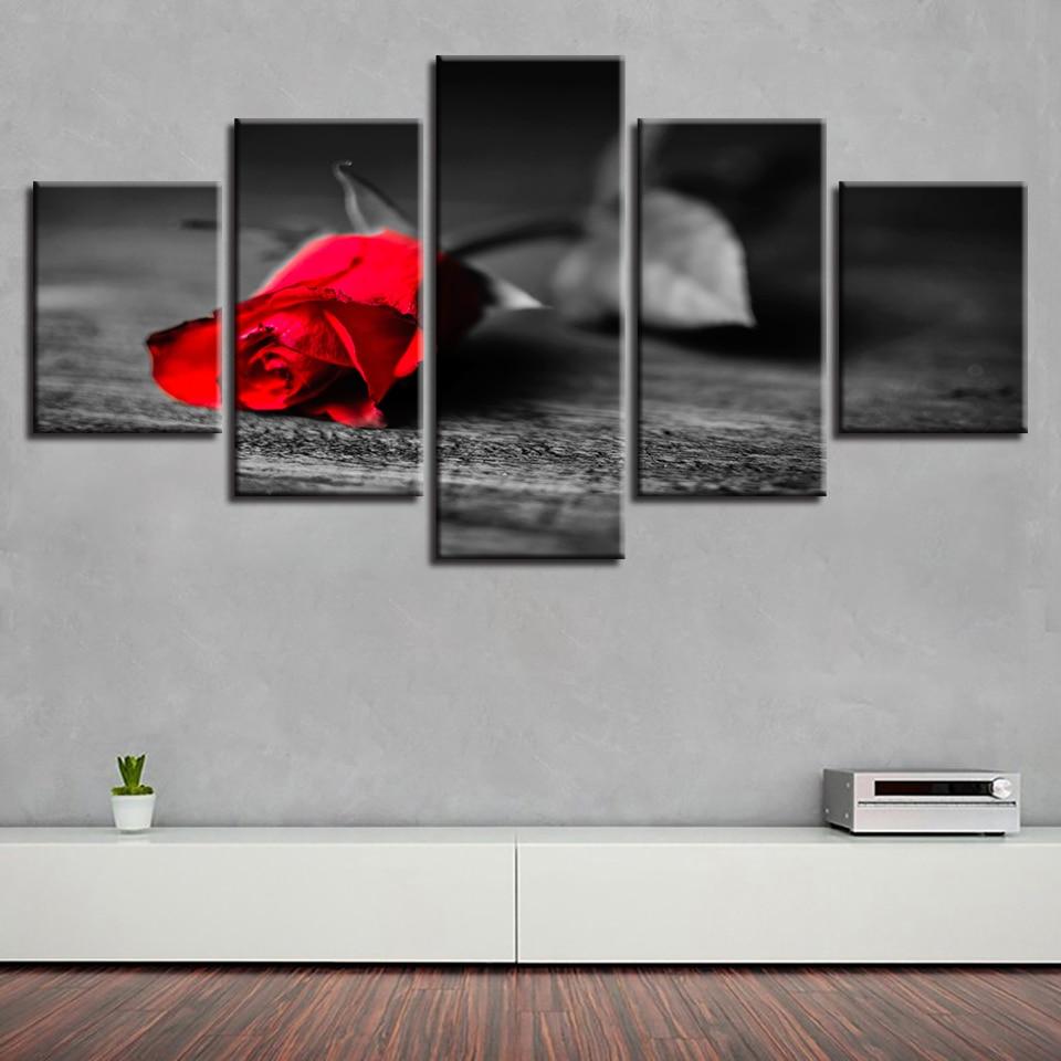 Red Rose Flower 04 - Nature 5 Panel Canvas Art Wall Decor Red Rose Flower 04 - Nature 5 Panel Canvas Art Wall Decor