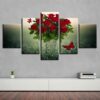 Red Rose Flower 06 - Nature 5 Panel Canvas Art Wall Decor
