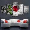 Red Rose Flower 07 - Nature 5 Panel Canvas Art Wall Decor