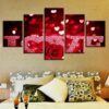 Red Rose Flowers Heart-Shaped Love Letters - Abstract 5 Panel Canvas Art Wall Decor