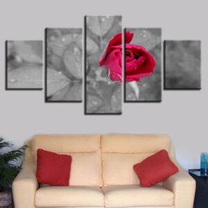 Red Rose Flowers - Nature 5 Panel Canvas Art Wall Decor