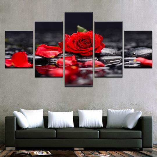 Red Rose In The Water - Nature 5 Panel Canvas Art Wall Decor Red Rose In The Water - Nature 5 Panel Canvas Art Wall Decor