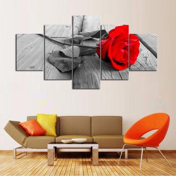 Red Rose - Nature 5 Panel Canvas Art Wall Decor Red Rose - Nature 5 Panel Canvas Art Wall Decor