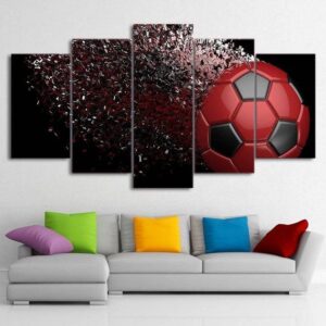 Red Soccer Ball - Abstract Sport 5 Panel Canvas Art Wall Decor