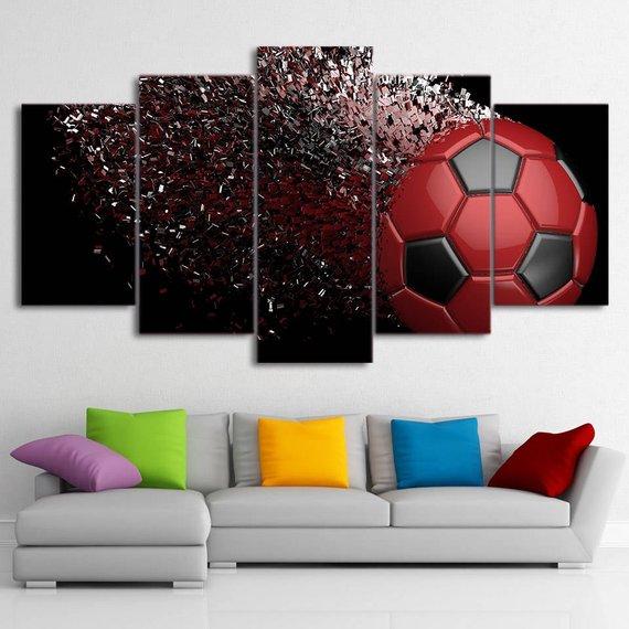 Red Soccer Ball - Abstract Sport 5 Panel Canvas Art Wall Decor Red Soccer Ball - Abstract Sport 5 Panel Canvas Art Wall Decor