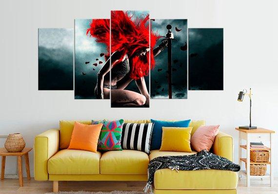 Red Sonja With Sword Girls - Movie 5 Panel Canvas Art Wall Decor Red Sonja With Sword Girls - Movie 5 Panel Canvas Art Wall Decor