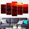 Red Space Fantasy Planet - Space Universe 5 Panel Canvas Art Wall Decor