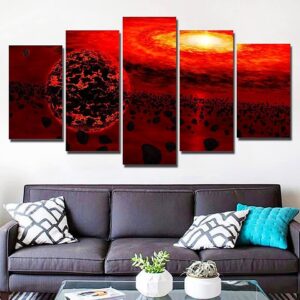 Red Space Fantasy Planet - Space Universe 5 Panel Canvas Art Wall Decor