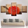 Red Sunflower - Nature 5 Panel Canvas Art Wall Decor