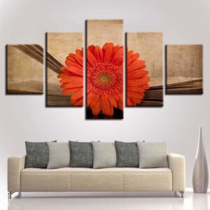 Red Sunflower - Nature 5 Panel Canvas Art Wall Decor